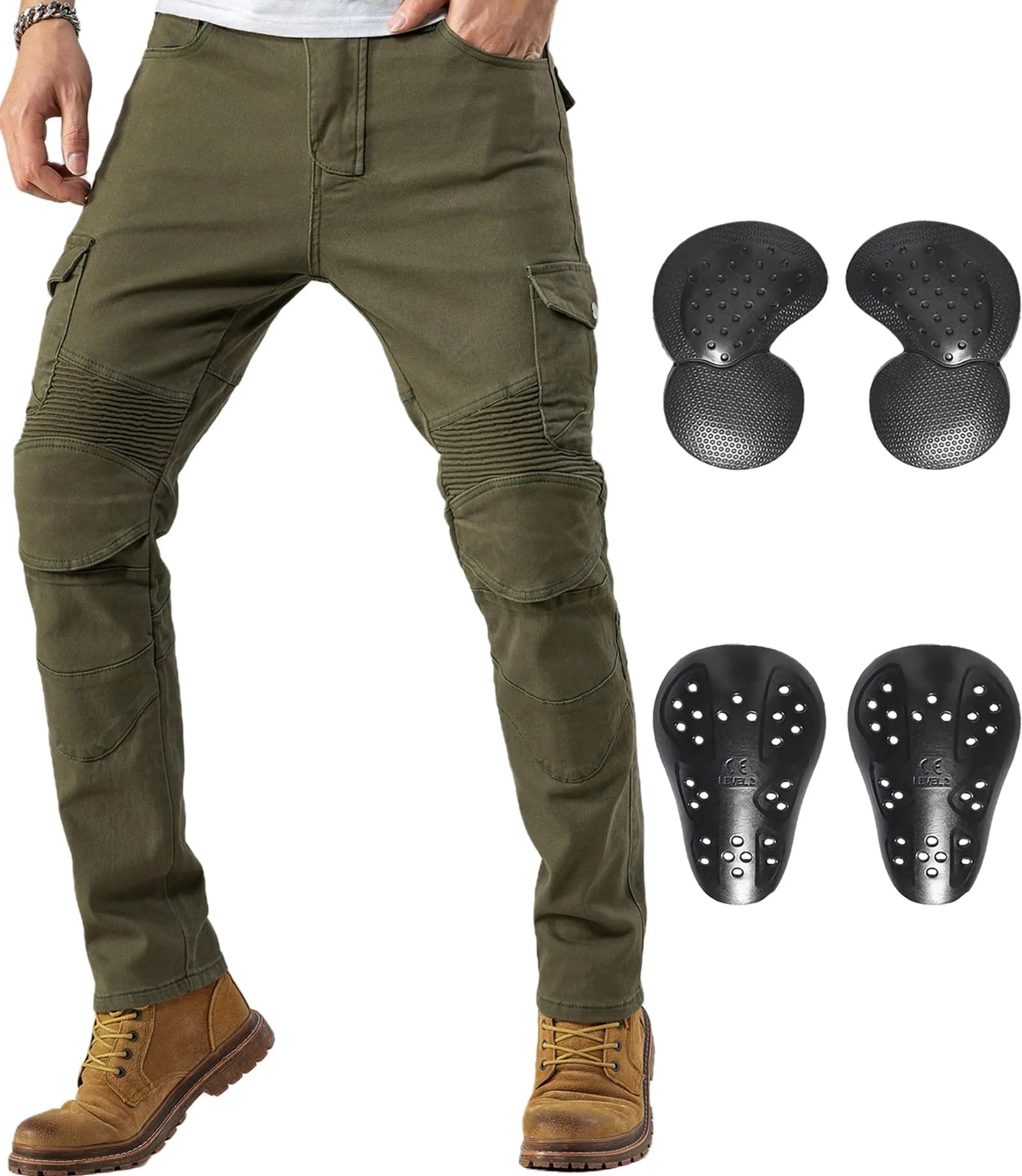CTBQiTom Motorcycle Pants for Men & Women with CE Level 2 Armor Army Green | Slim Fit, Impact-Resistant, All-Day Comfort — Army Green / 40 Regular