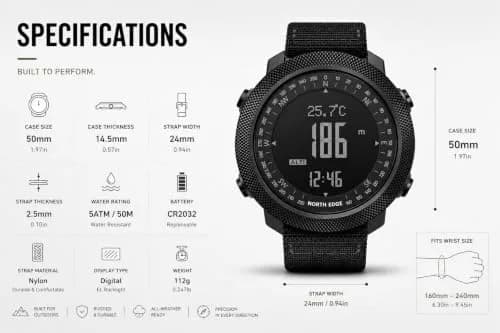 NORTH EDGE Apache 50mm Digital Watch for Men | Rugged Outdoor Companion with Altimeter, Barometer, Compass thumbnail 6