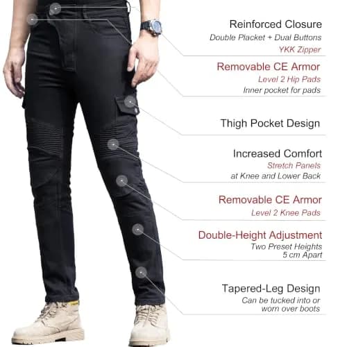 CTBQiTom Motorcycle Pants for Men & Women with CE Level 2 Armor Black | Slim Fit, Durable, Impact-Resistant thumbnail 4