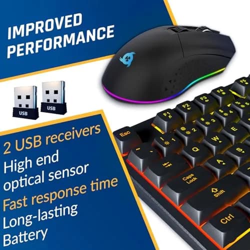 KLIM Chroma Wireless Gaming Keyboard and Mouse Bundle, US Layout, Backlit RGB | Dual-Dongle, Rechargeable, Durable thumbnail 5