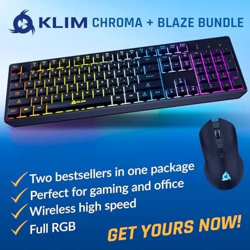 KLIM Chroma Wireless Gaming Keyboard and Mouse Bundle, US Layout, Backlit RGB | Dual-Dongle, Rechargeable, Durable thumbnail 2