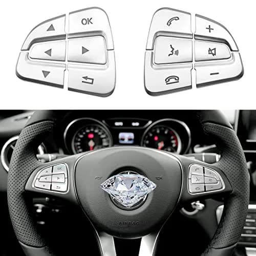 Moonlinks Chrome Steering Wheel Button Covers Trim Stickers for Mercedes Benz A B GLA CLA GLS GLE CLS SL Class (12 Pack) thumbnail 1