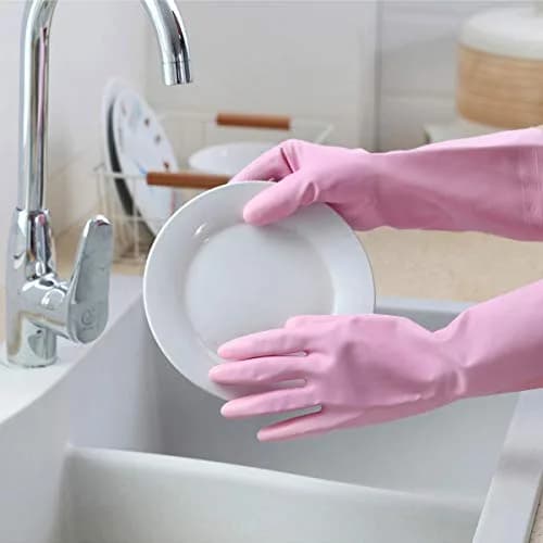 HSL Latex-Free Cleaning Gloves, Cotton Flocked Liner, 2 Pairs, Small (132 g / 4.66 oz) | Reusable Waterproof Household Gloves thumbnail 4