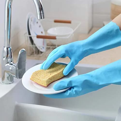 HSL Latex-Free Cleaning Gloves, Cotton Flocked Liner, 2 Pairs, Small (132 g / 4.66 oz) | Reusable Waterproof Household Gloves thumbnail 5