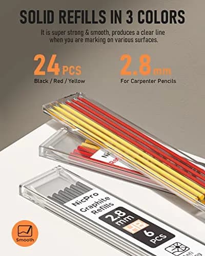Nicpro Mechanical Carpenter Pencils with Sharpener & 26 Refills | Deep Hole Construction Marking Tool for Woodworking, Metal, Plastic thumbnail 5