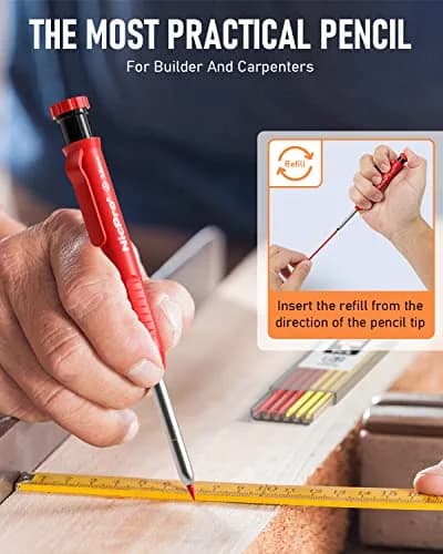 Nicpro Mechanical Carpenter Pencils with Sharpener & 26 Refills | Deep Hole Construction Marking Tool for Woodworking, Metal, Plastic thumbnail 6