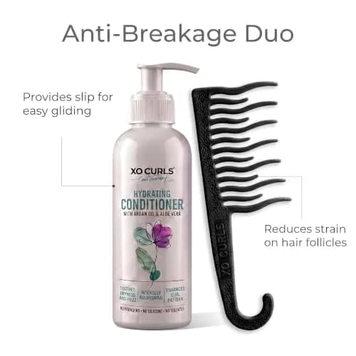 XO Curls Shower Detangling Hair Comb, Wide Tooth Comb, Gentle on Curly & Wavy Hair, 8 Inch x 3 Inch | Non-Slip Grip & Hook thumbnail 5