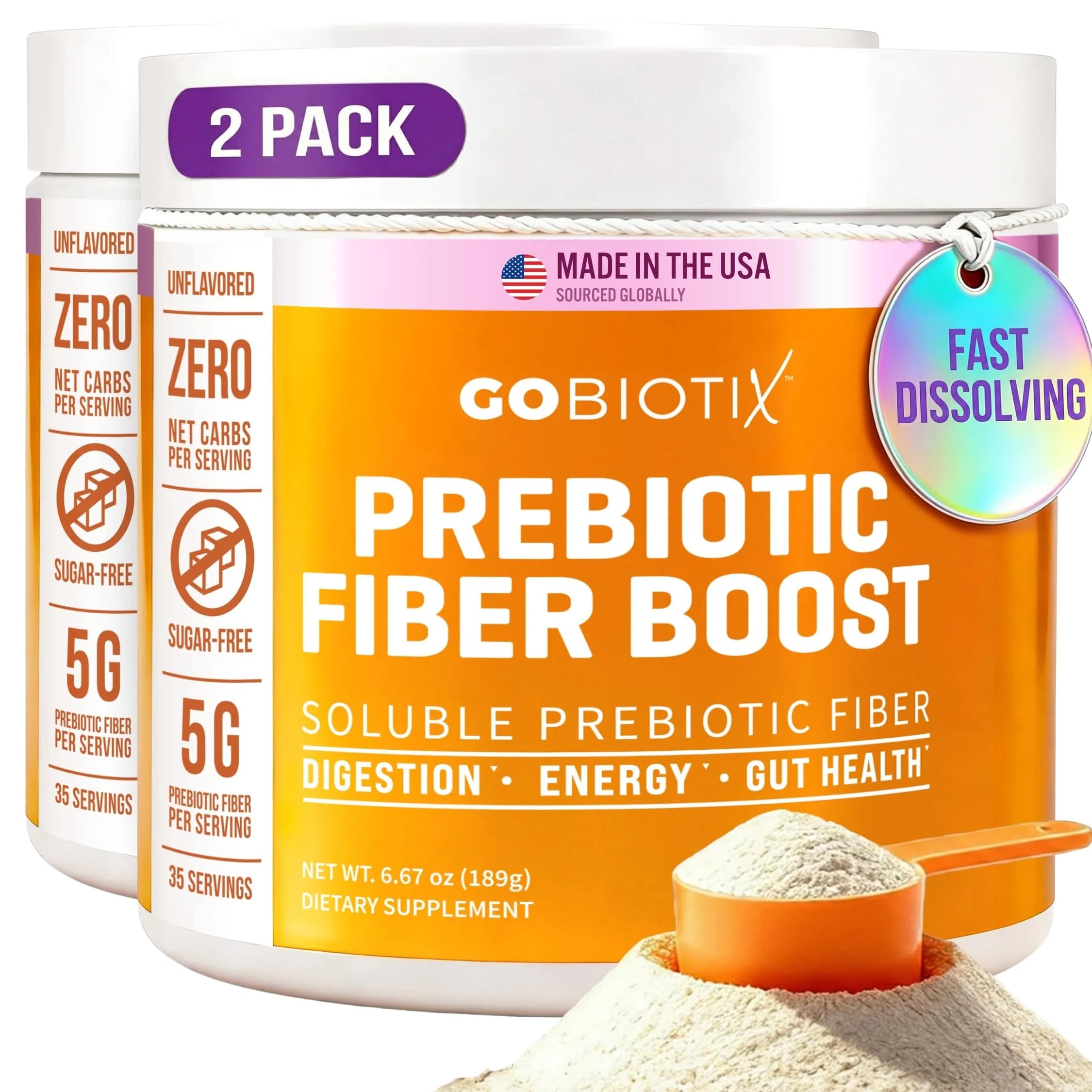 GOBIOTIX Fiber Supplement Powder with Prebiotics for Digestive Health and GLP-1 Support, Soluble Fiber for Gut Health & Debloat, Keto, Vegan, Gluten & Sugar Free, 35 Servings (3 Pack) — 6.17 Ounce