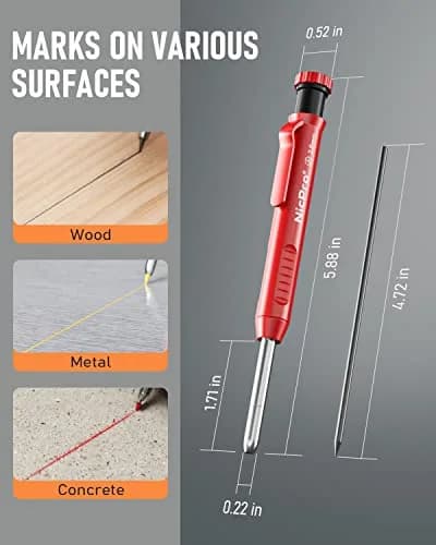 Nicpro 3 Pack Carpenter Pencils with Sharpener | Durable Metal Tip, 39 Refills, Ergonomic Grip for Woodworking & Construction thumbnail 5