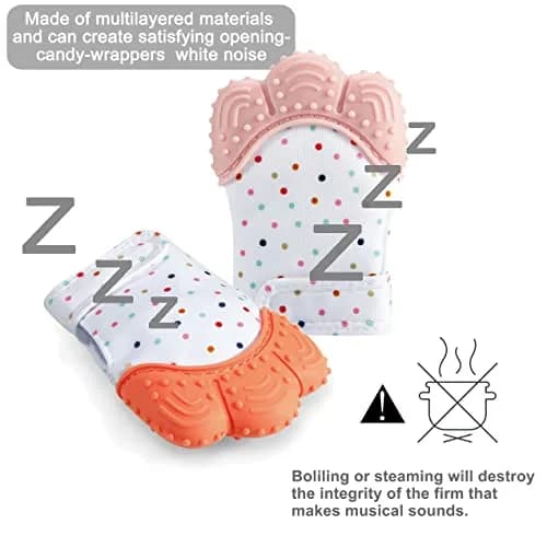 PandaEar Soothing Teething Mitten 2 Pack, Orange Pink | BPA-Free Silicone for Babies 0-12 Months thumbnail 7