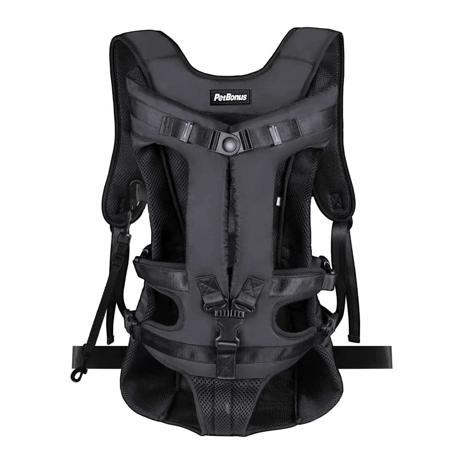 PetBonus Pet Front Dog Carrier Backpack L | Adjustable & Breathable for Medium Small Dogs — Black