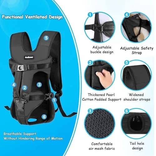 PetBonus Dog Front Carrier Backpack, Legs Out, Easy-fit, Breathable, 14.0"L x 10.5"W x 3.9"H, Black thumbnail 2