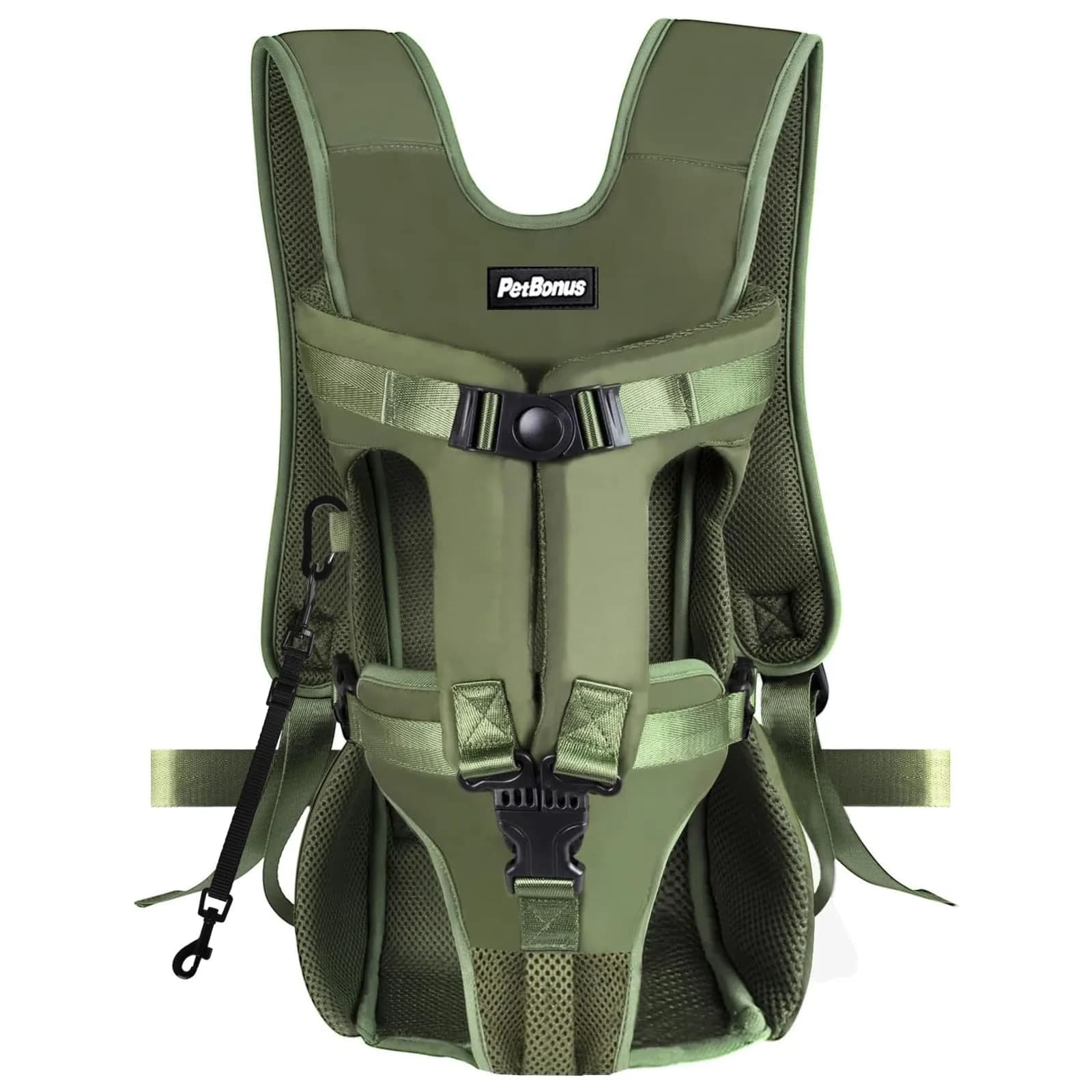 PetBonus Pet Front Dog Carrier Backpack Army Green | Adjustable, Hands Free for Small & Medium Dogs