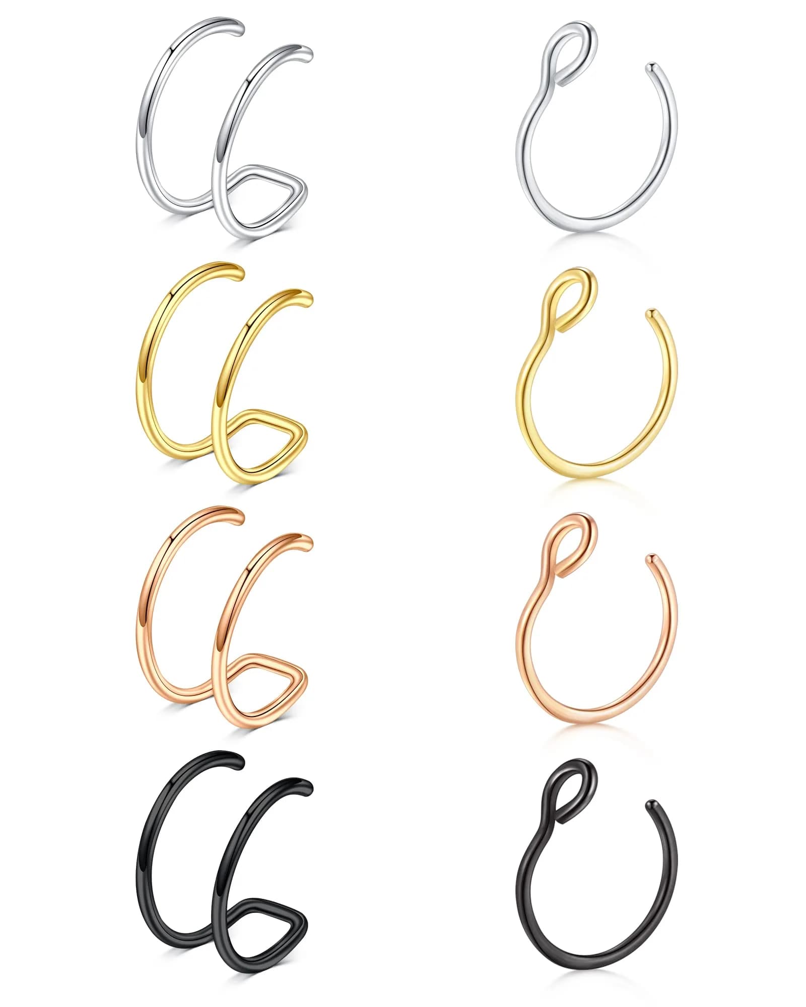 MODRSA Magnetic Nose Studs & Rings 3mm (8 Pairs) | Non-Piercing Faux Jewelry — 12-fake double nose hoop