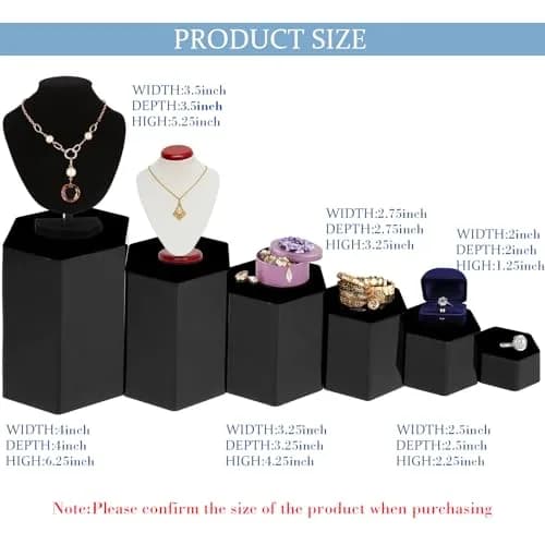 Jetec Black 12 Pcs Hexagonal Jewelry Display Risers Acrylic Stands (6 Sizes, 2 Each) | Versatile Display for Collections & Events thumbnail 2