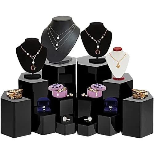 Jetec Black 12 Pcs Hexagonal Jewelry Display Risers Acrylic Stands (6 Sizes, 2 Each) | Versatile Display for Collections & Events thumbnail 3