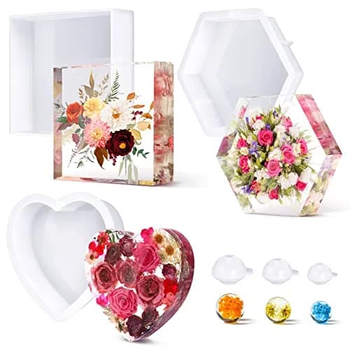 Potchen Resin Casting Molds Set | Large Silicone Shapes for Jewelry & Art (approx. 14.8x14.8cm, 17.9x18.2cm, 25.8cm hexagon, round 20-30mm) thumbnail 1