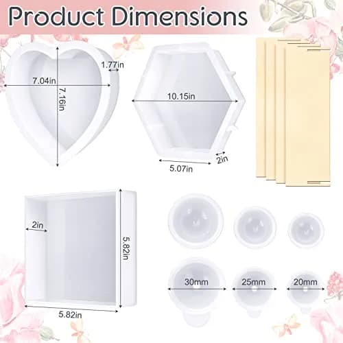 Potchen Resin Casting Molds Set | Large Silicone Shapes for Jewelry & Art (approx. 14.8x14.8cm, 17.9x18.2cm, 25.8cm hexagon, round 20-30mm) thumbnail 2