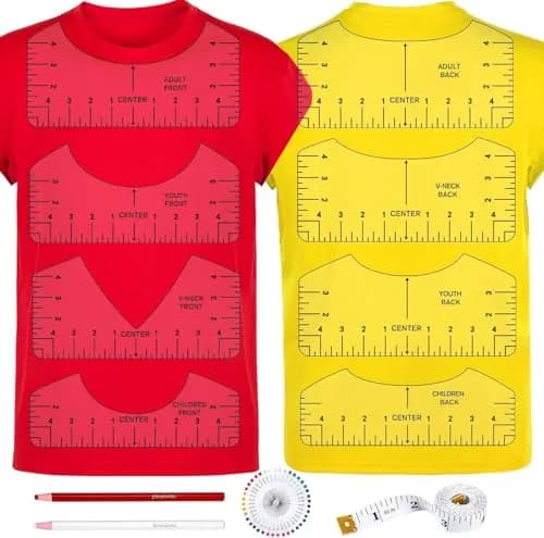 tietoc 12pcs T-Shirt Ruler Guide Set with Soft Measuring Tape & Pencils | 10"x4" Adult Ruler (12-Piece Set) thumbnail 8