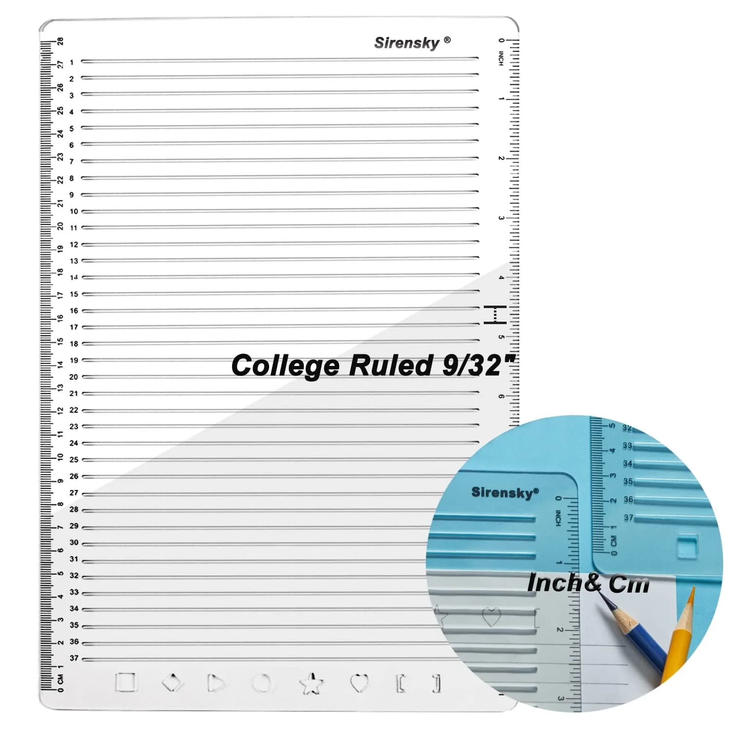 Sirensky Straight Line Stencil Template 28cm (11 Inch) | College Ruled 9/32" Spacing with Journal Patterns — 1