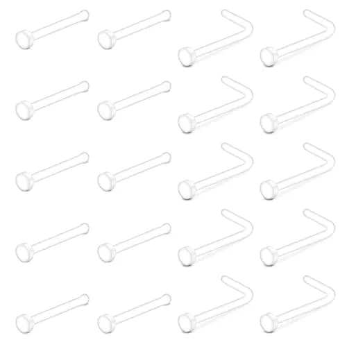 D.Bella 20G Clear Nose Studs Acrylic L Shape Nose Rings Retainer Bioflex Bone Pin Straight Nose Studs Flexible Nose Piercing Flat Top for Men Women | Hypoallergenic, 20 pcs thumbnail 1