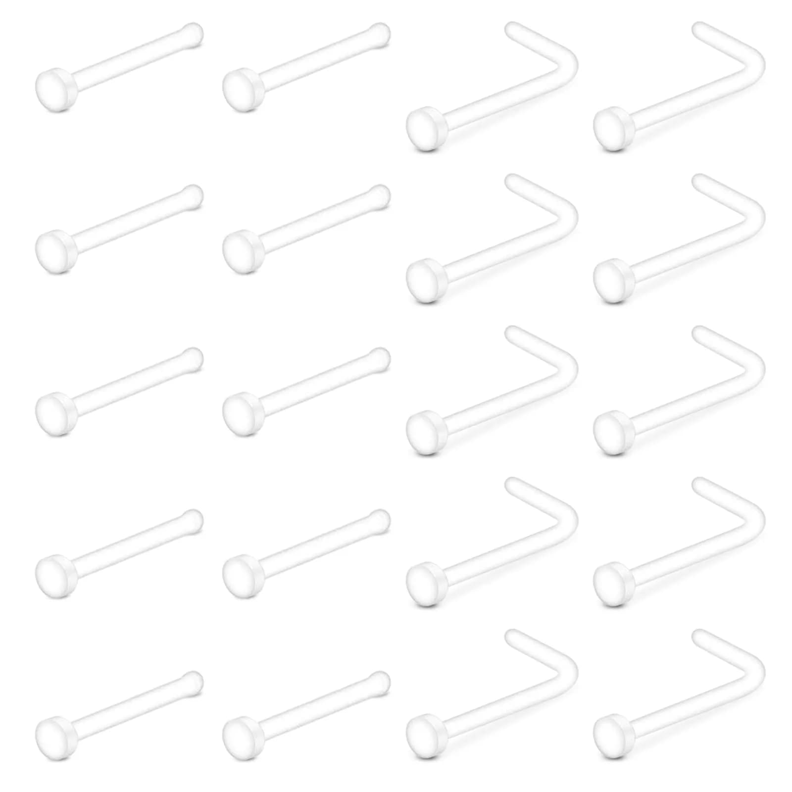 D.Bella 20G Clear Nose Studs Acrylic L Shape Nose Rings Retainer Bioflex Bone Pin Straight Nose Studs Flexible Nose Piercing Flat Top for Men Women | Hypoallergenic, 20 pcs - main product image