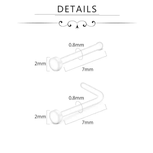D.Bella 20G Clear Nose Studs Acrylic L Shape Nose Rings Retainer Bioflex Bone Pin Straight Nose Studs Flexible Nose Piercing Flat Top for Men Women | Hypoallergenic, 20 pcs thumbnail 2
