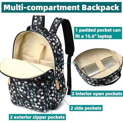 Leaper Floral Backpack Travel Bag Bookbags Women Satchel 35cm (13in) | Water-Resistant Polyester thumbnail 3