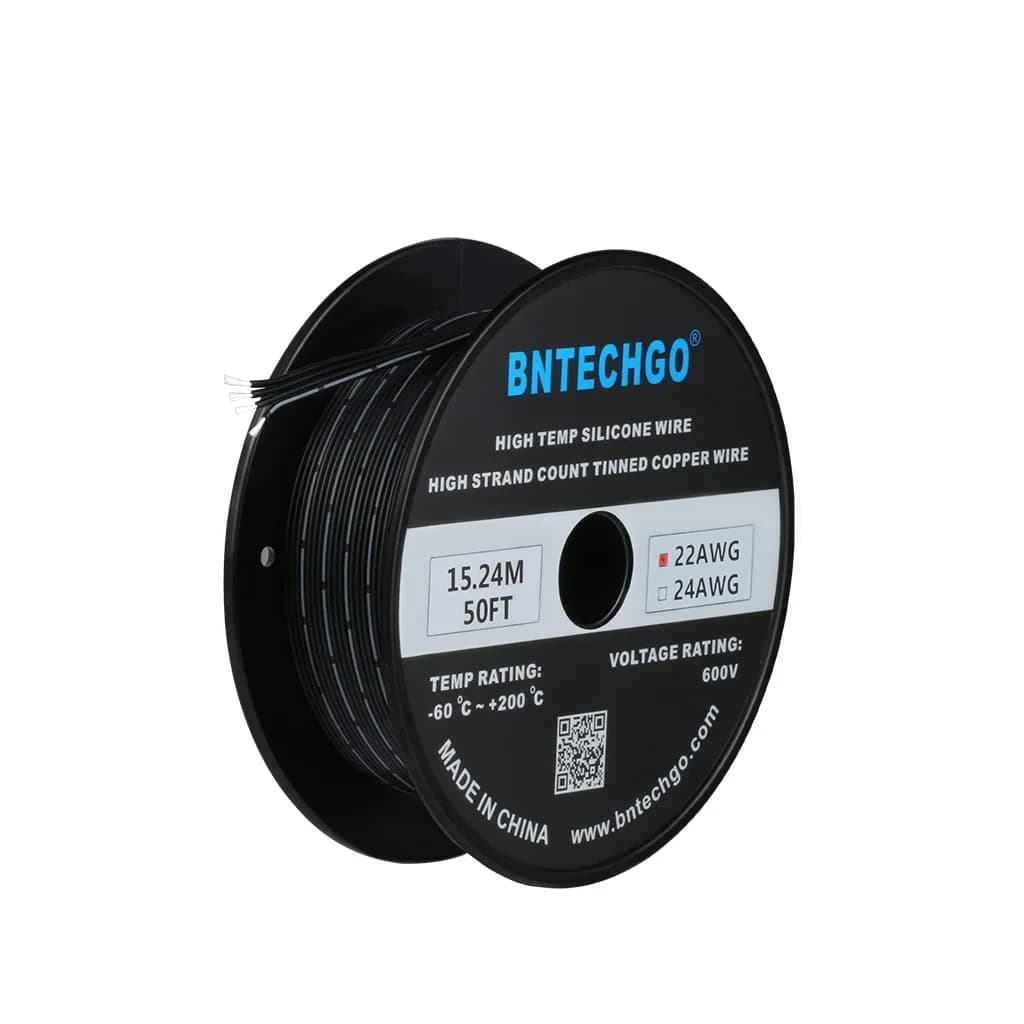 BNTECHGO 22 AWG 4-Pin Silicone Ribbon Cable 15.24 m (50 ft) Black | Ultra Flexible Tinned Copper Wire - main product image