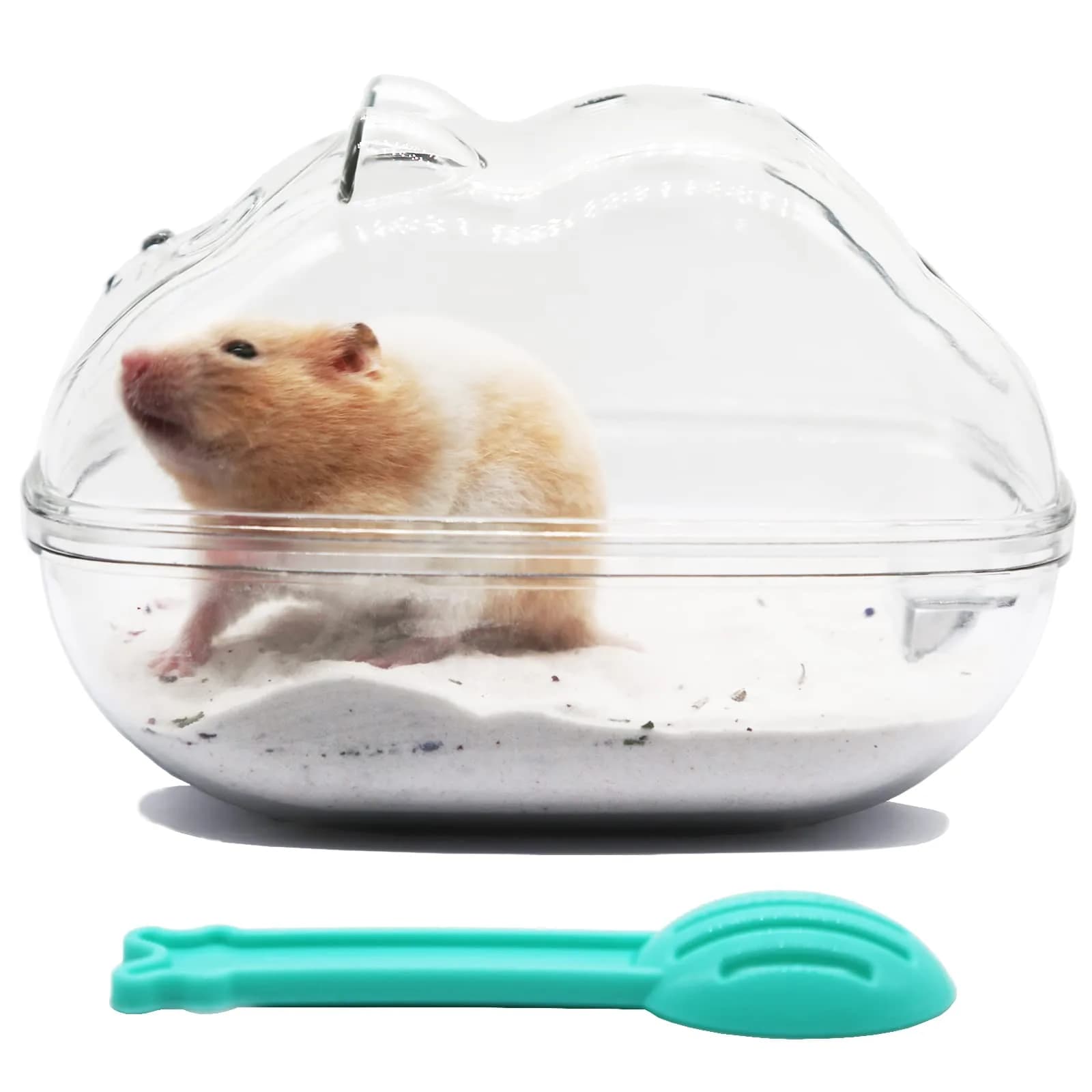 WENRIKO Hamster Sand Bath Container with Scoop, 14cm (5.5in) L x 9cm (3.6in) W x 9cm (3.6in) H | Easy Clean, Anti-Sand Spill Design — L 6.5*4.3*4.3 inches