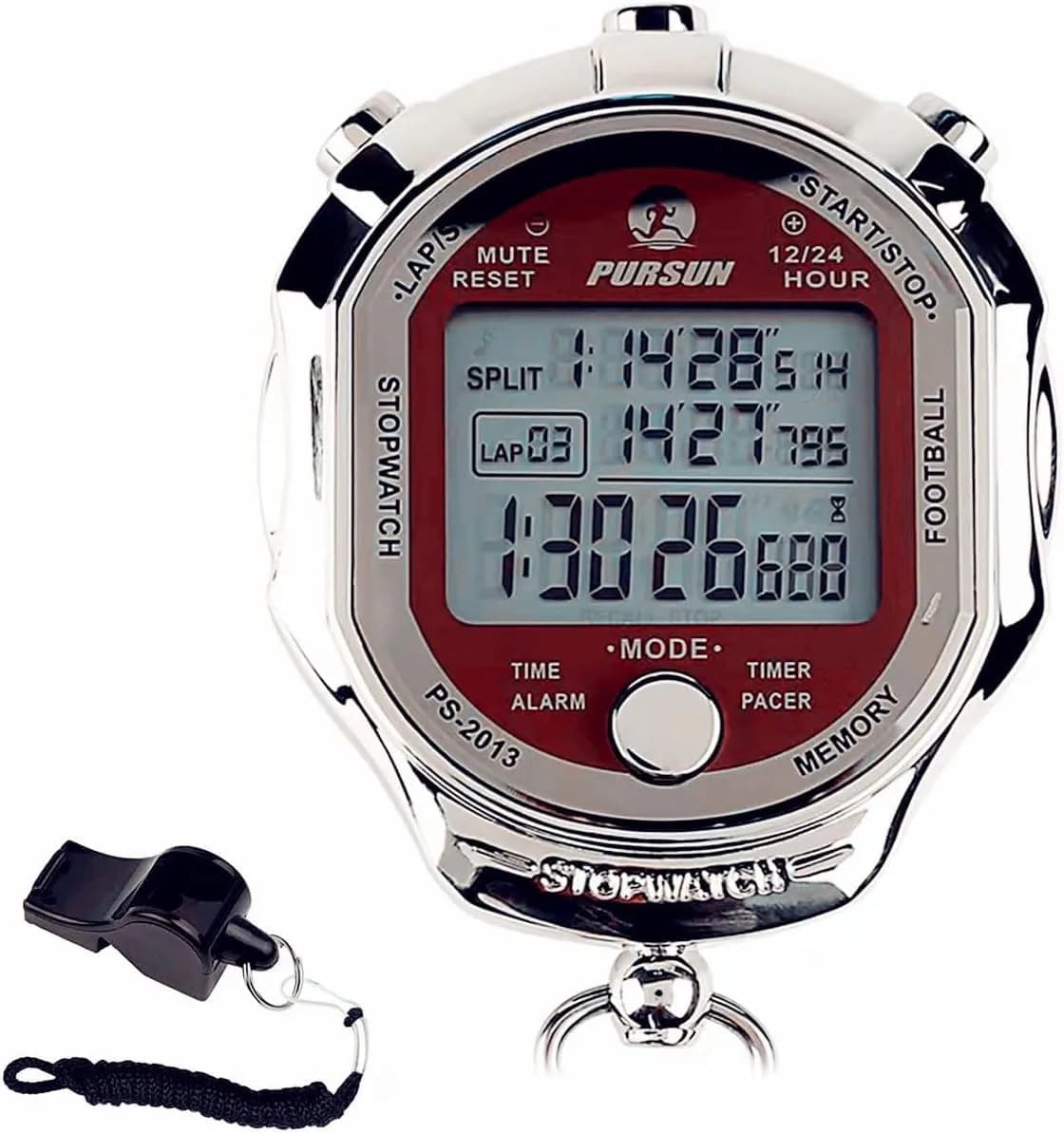 Rolilink Metal Stopwatch with Backlight & Alarm | 2 Lap Memory, 1/100 Sec Accuracy, 7.3cm (2.87in) — 100 Lap-metal
