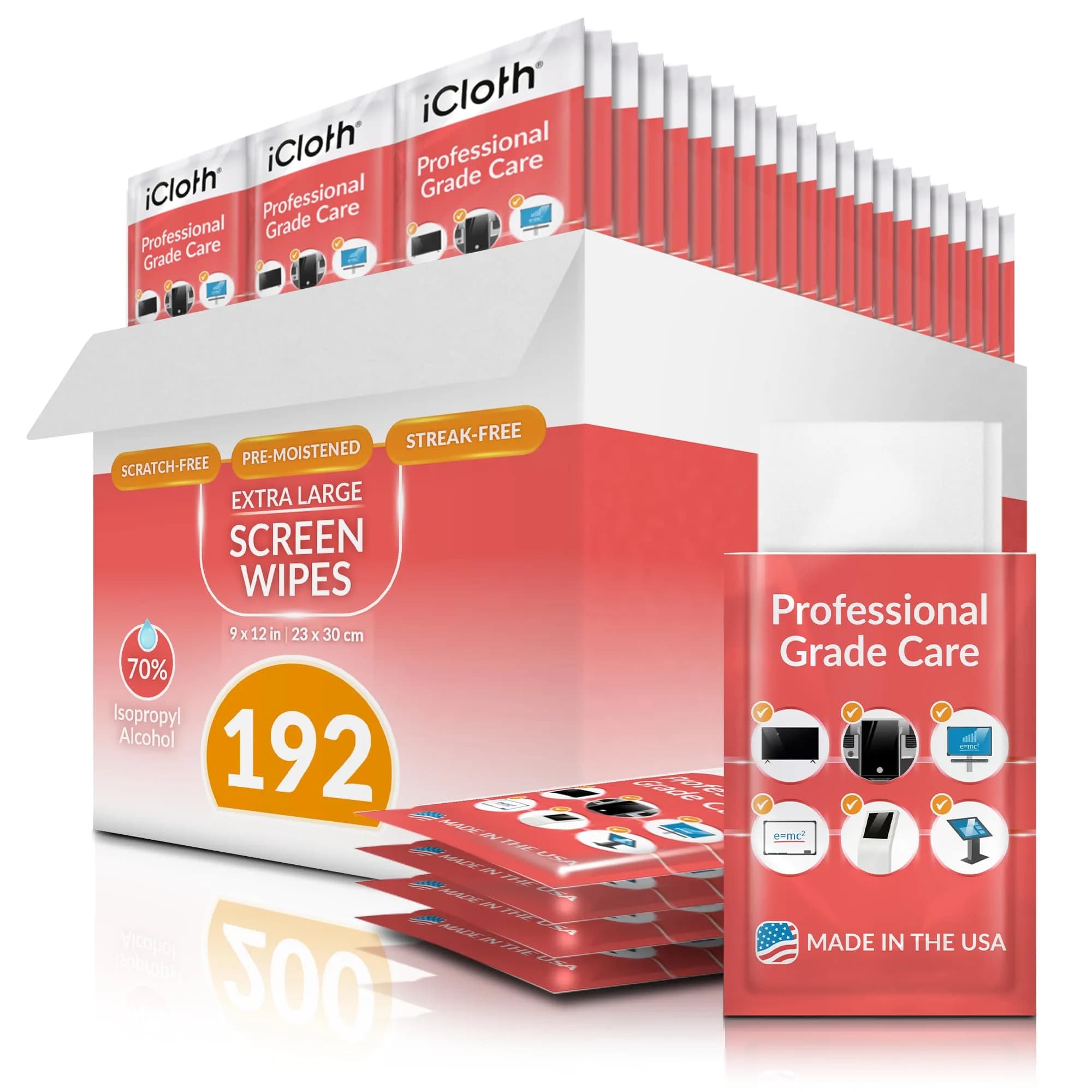 iCloth 70% Isopropyl Alcohol XL Screen & Electronics Wipes, 192 Count | Streak-Free, Fast-Drying - main product image