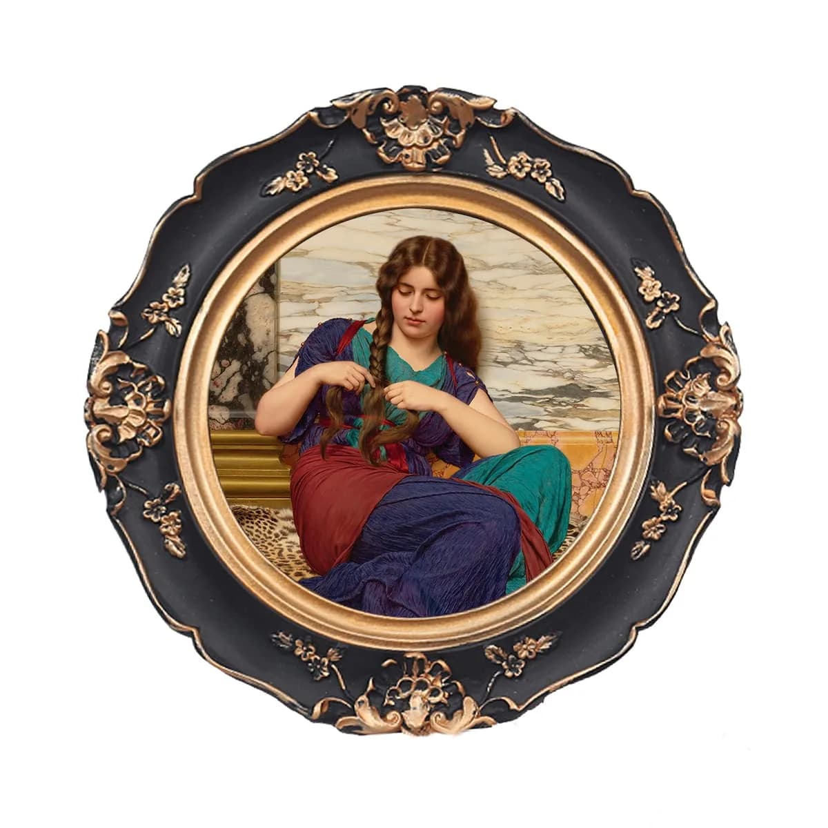 WINPLUS+ Vintage Picture Frame 3x3 inch (7.6x7.6 cm) with 4x4 inch (10.2x10.2 cm) Outer Dimensions | Antique Golden Floral Resin Display — Black-Round