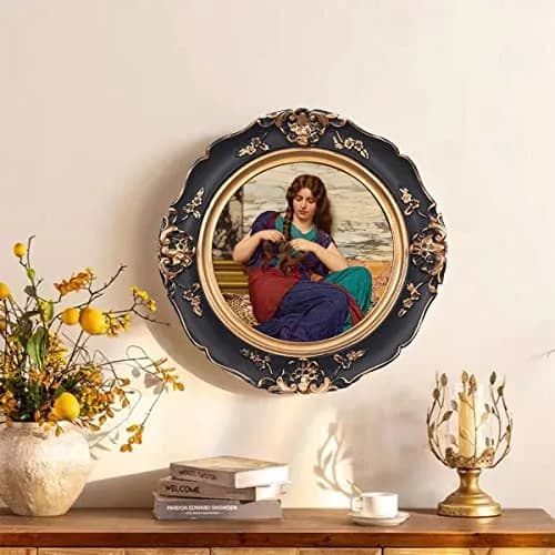 WINPLUS+ Vintage Round Picture Frame 4x4 inch (10x10 cm) | Antique Black Resin with Golden Floral Detail thumbnail 2