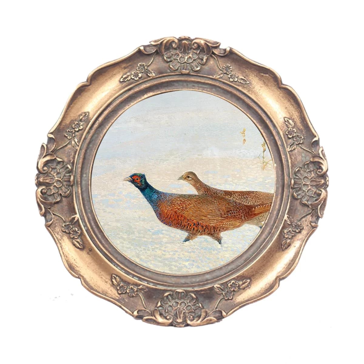 WINPLUS+ Vintage Picture Frame 3x3 inch (7.6x7.6 cm) with 4x4 inch (10.2x10.2 cm) Outer Dimensions | Antique Golden Floral Resin Display — Bronze-Round
