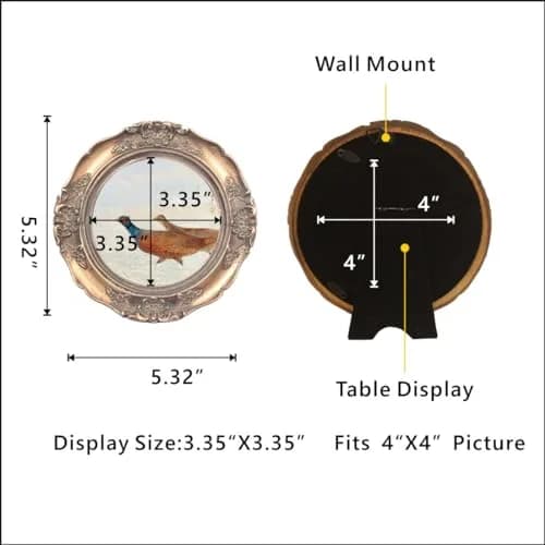 WINPLUS+ Vintage Round Picture Frame 4x4 Inch (10x10 cm) | Antique Bronze Resin with Embossed Floral Detail thumbnail 3