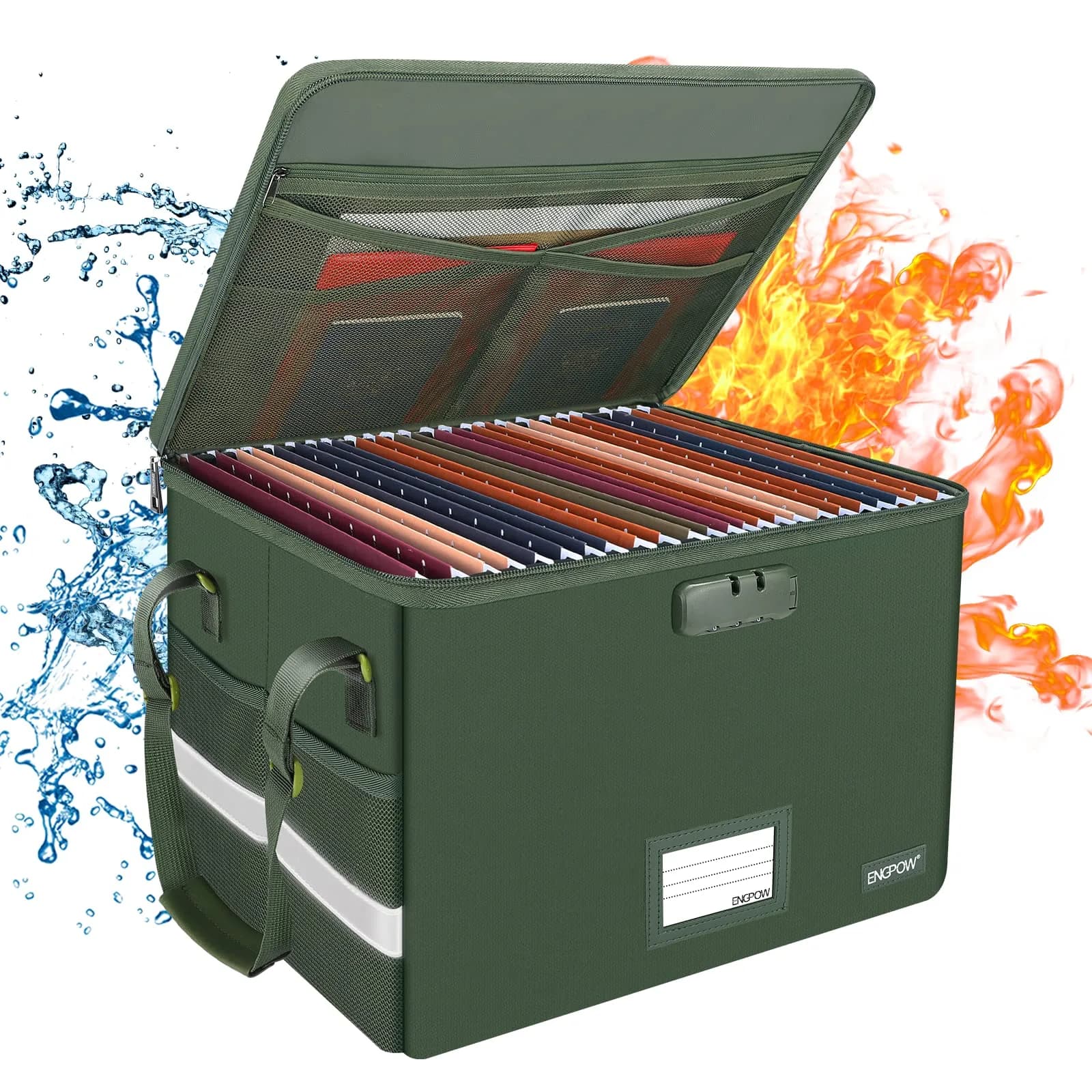 ENGPOW Fireproof Document Box with Lock & Zipper Lid 33L (15.55" x 12.2" x 10") | Collapsible & Portable for Letter/Legal Files