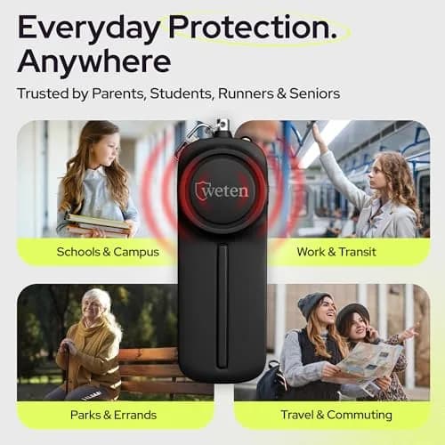 WETEN Personal Safety Alarm Keychain for Women, 130dB Siren, 2 Pack Black | Loudest Self-Defense Device for Night Walks & Travel thumbnail 6