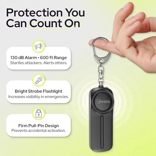 WETEN Personal Safety Alarm Keychain for Women, 130dB Siren, 2 Pack Black | Loudest Self-Defense Device for Night Walks & Travel thumbnail 2