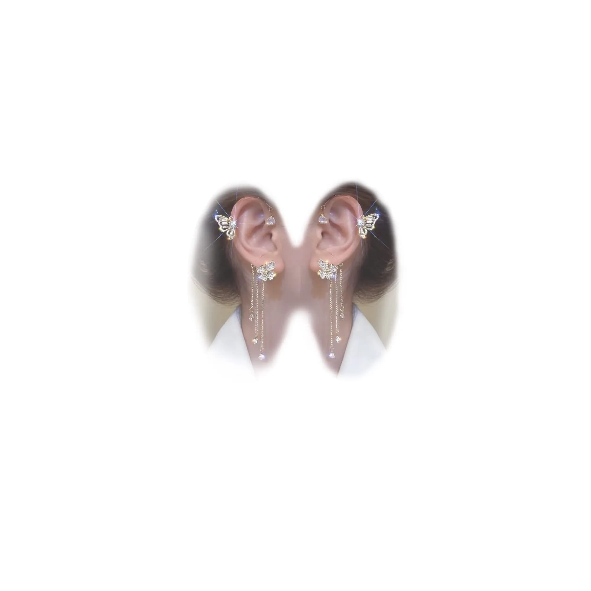 LAKIYOYO Silver 2Pcs Zircon Butterfly Ear Cuff Earrings | No Piercing Wrap Around Rhinestone Jewelry — style gold 1