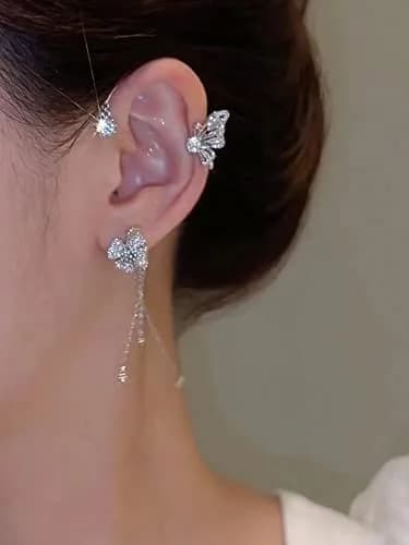 LAKIYOYO Zircon Butterfly Ear Cuff Earrings for Women - No Piercing Butterfly Ear Clip Rhinestone Wrap Earrings (Gold Tone, 2-Pack) thumbnail 10