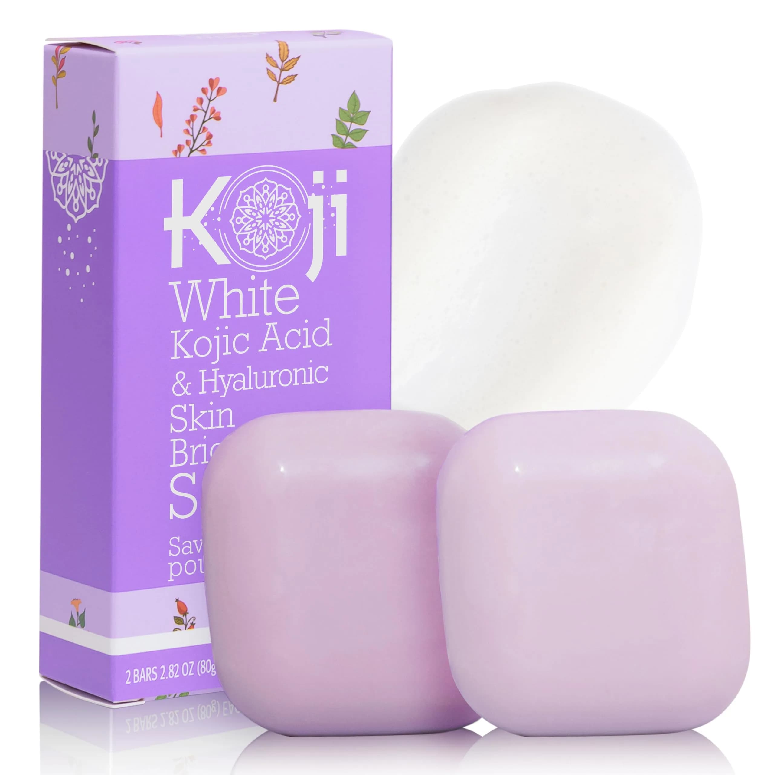 Koji White Kojic Acid & Collagen Skin Brightening Soap for Face & Natural Glowing Skin - Moisturizer, Body Cleansing Bar, Reduce Wrinkles, Vegan, Paraben-Free, 2 Bars (5.64 oz) — Kojic Acid & Hyaluronic Acid