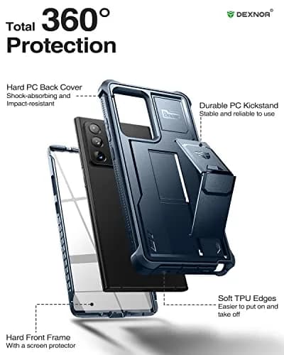 Dexnor Heavy Duty Case for Samsung Galaxy Note 20 Ultra 5G with Built-in Screen Protector and Kickstand | Navy Blue thumbnail 6