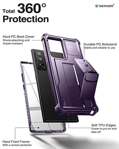 Dexnor Galaxy Note 20 Ultra 5G Case with Screen Protector & Kickstand | Heavy Duty Military Grade Shockproof Cover thumbnail 6