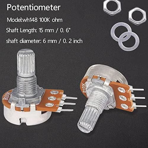 Taiss 30pcs 100K Potentiometer Variable Resistors 3 Terminals Linear Taper Rotary Audio B Type Potentiometer, Volume Control Shaft 15mm | Durable Metal Construction thumbnail 5