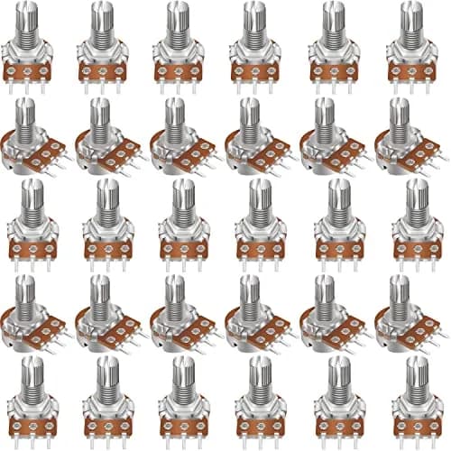 Taiss 30pcs 100K Potentiometer Variable Resistors 3 Terminals Linear Taper Rotary Audio B Type Potentiometer, Volume Control Shaft 15mm | Durable Metal Construction thumbnail 6