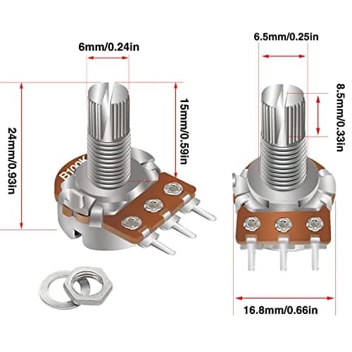 Taiss 30pcs 100K Potentiometer Variable Resistors 3 Terminals Linear Taper Rotary Audio B Type Potentiometer, Volume Control Shaft 15mm | Durable Metal Construction thumbnail 2