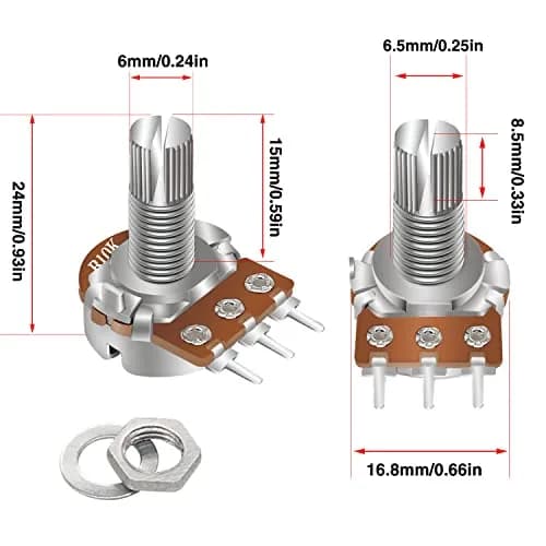 Taiss 30pcs 10K Ohm Potentiometer | Rotary Linear Taper Volume Control with 15mm Shaft thumbnail 2