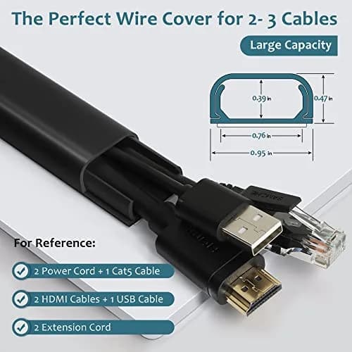 ZhiYo 68" Cord Covers for Wires on Wall, Black Cord Hider, 0.95"W x 0.47"H | Paintable & Cuttable Wall Cable Raceway thumbnail 2