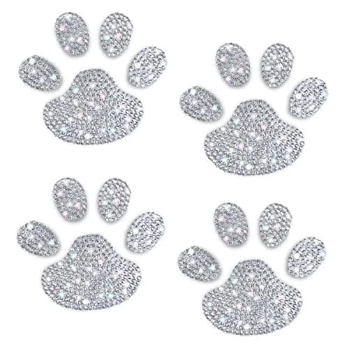 LZLRUN 4PCS Crystal 3D Chrome Dog Paw Footprint Car Decoration Sticker | Weatherproof Vinyl Decals for Cars, Laptops, and More thumbnail 1